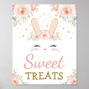 Sweet-behandelingen / Cute Bunny Rabbit Blush Gold Poster