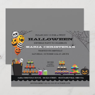 Sweet Behandelt Halloween Birthday Party Invitatio Kaart