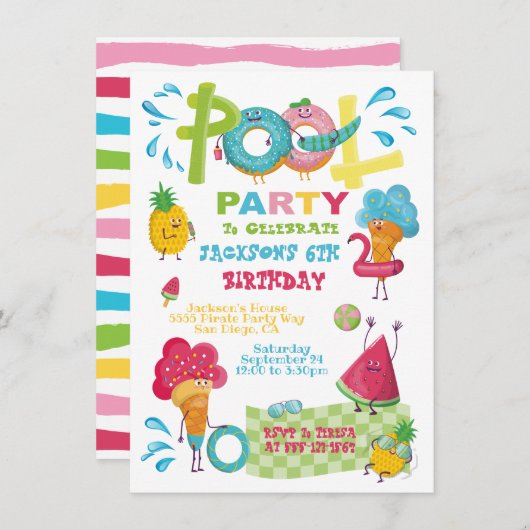 Sweet Behandelt Pool Party-uitnodigingen Kaart (Voorkant / Achterkant)