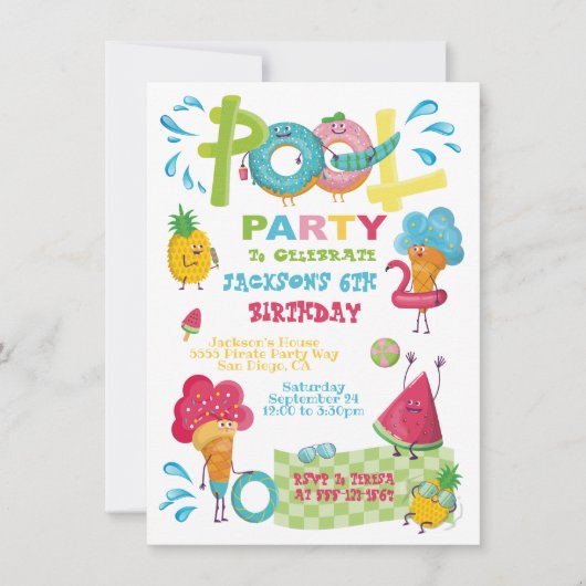 Sweet Behandelt Pool Party-uitnodigingen Kaart (Voorkant)