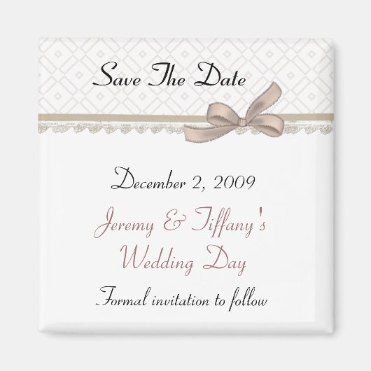 Sweet Beige Bow Save the Date Magnet (Voorkant)
