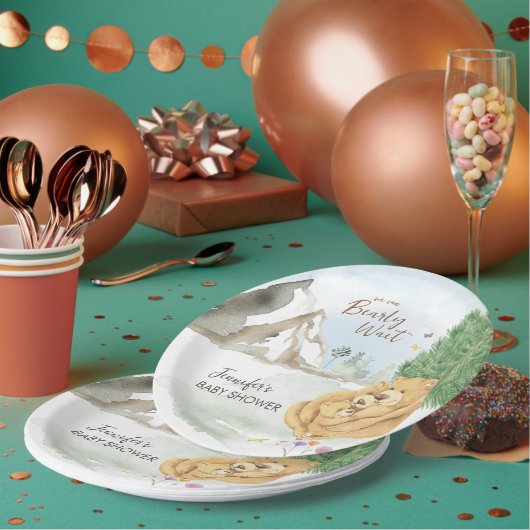 Sweet Beige Mountain Watercolor Bear Hug Papieren Bordje (Multi)