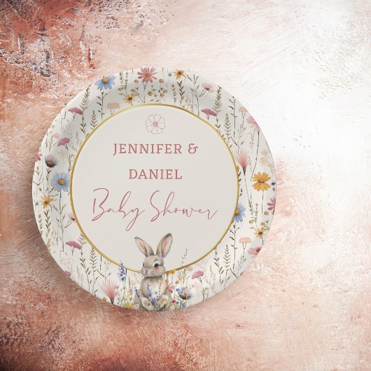 Sweet Beige Wildflower Bunny Baby shower Papieren Bordje