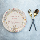 Sweet Beige Wildflower Bunny Baby shower Papieren Bordje