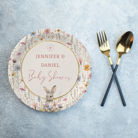 Sweet Beige Wildflower Bunny Baby shower Papieren Bordje