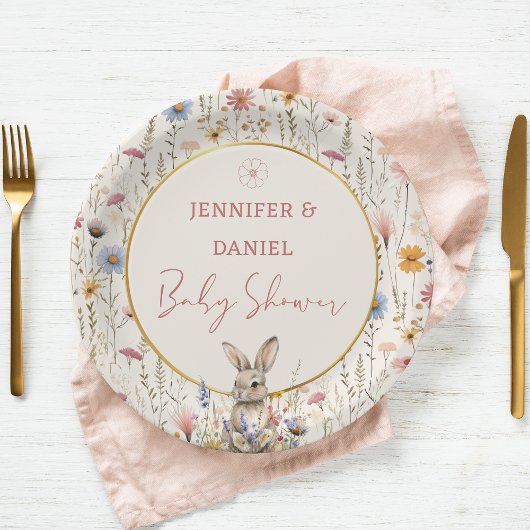 Sweet Beige Wildflower Bunny Baby shower Papieren Bordje
