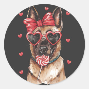 Sweet Belgian Malinois met Lollipop Valentijns D Ronde Sticker