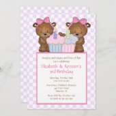 Sweet Beren Cupcake Twins Birthday Uitnodiging (Voorkant / Achterkant)