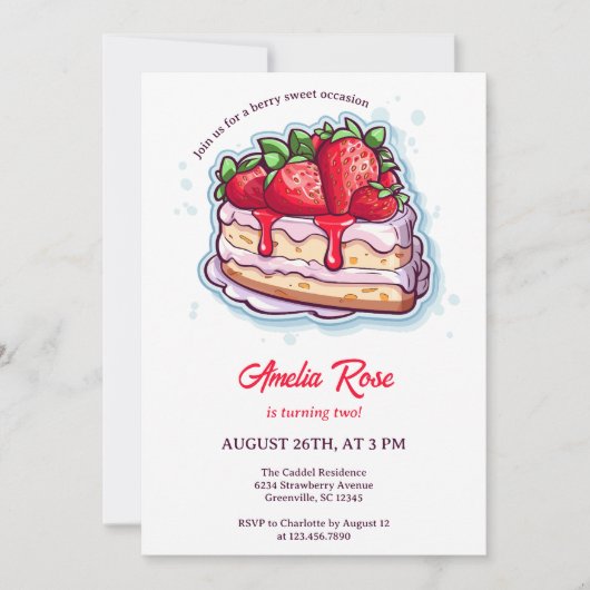 Sweet Berry Aardbei Shortcake Kids Verjaardag Kaart (Voorkant)