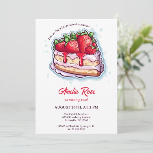 Sweet Berry Aardbei Shortcake Kids Verjaardag Kaart (Staand voorkant)