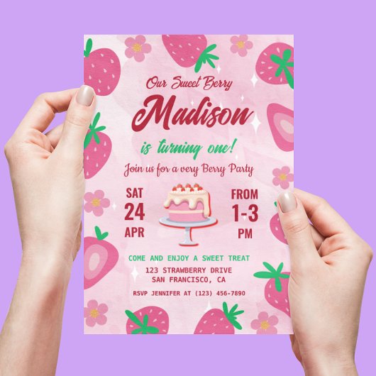 Sweet Berry Aardbei Verjaardagsfeestje Kaart