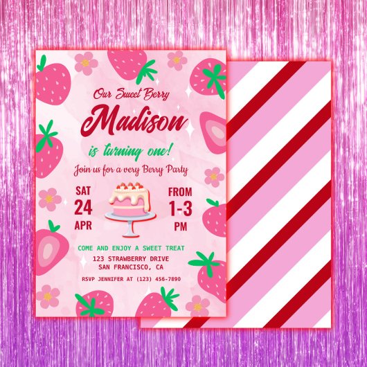 Sweet Berry Aardbei Verjaardagsfeestje Kaart