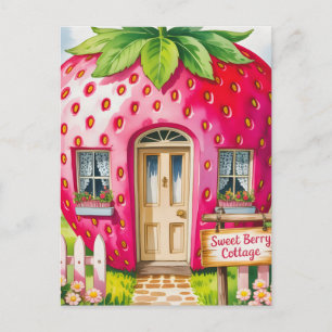 "Sweet Berry Cottage" Whimsical Strawberry House Briefkaart