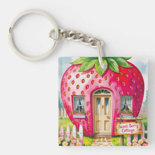 "Sweet Berry Cottage" Whimsical Strawberry House Sleutelhanger