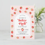 Sweet Berry Eerste Aardbei 1e Verjaardag Meisje Kaart (Staand voorkant)