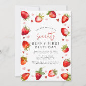 Sweet Berry Eerste Verjaardagsfeestuitnodiging Kaart (Voorkant)