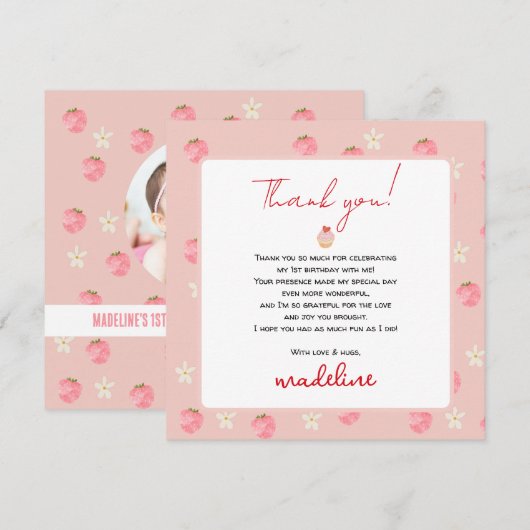 Sweet Berry First Birthday Bedankkaart (Voorkant / Achterkant)