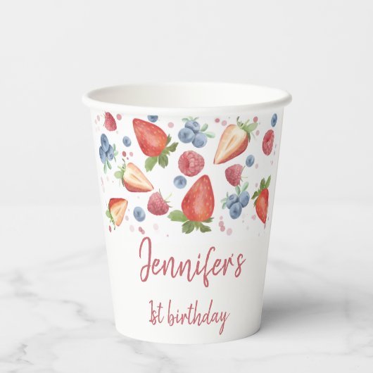 Sweet Berry First Birthday Papieren Bekers (Achterkant)