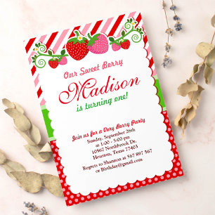 Sweet Berry Strawberry Birthday Party Invitation Kaart