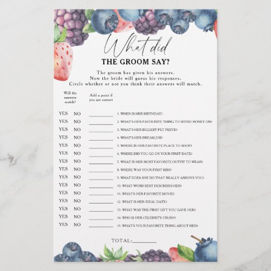 Sweet berry - Wat zei de bruidegom bruidsspel (Voorkant)