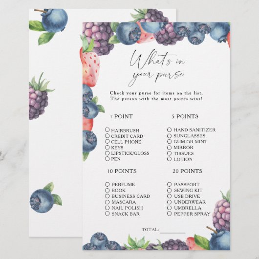 Sweet berry - Wat zit er in je tas spel (Voorkant / Achterkant)