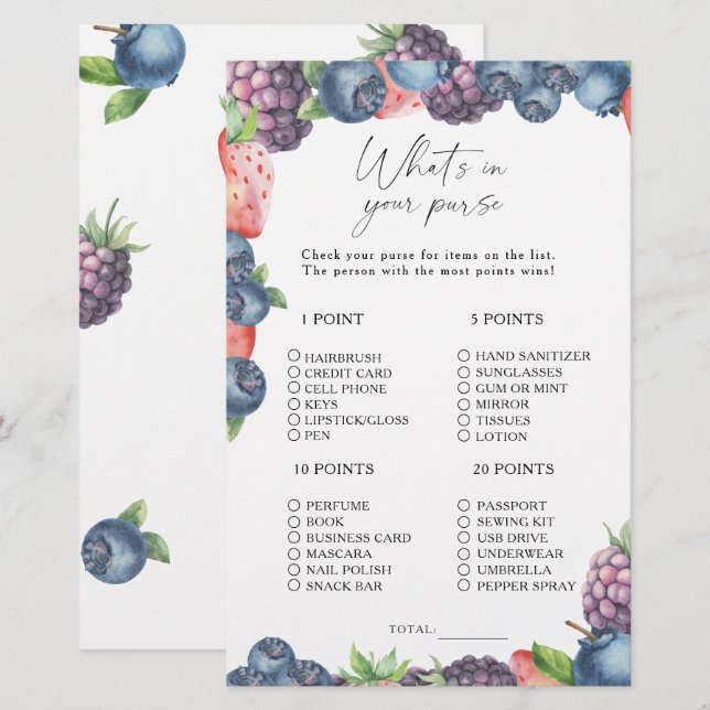 Sweet berry - Wat zit er in je tas spel (Voorkant / Achterkant)