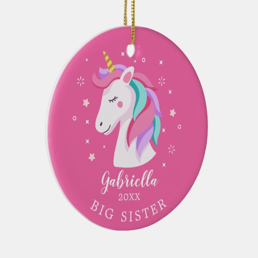Sweet Big Sister Unicorn kerstversiering Keramisch Ornament (Rechts)