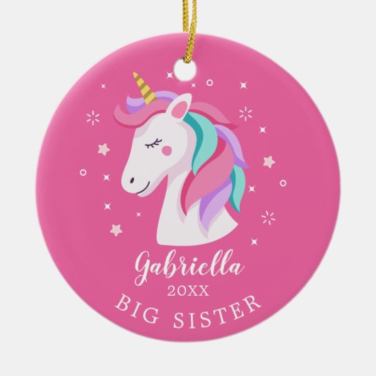 Sweet Big Sister Unicorn kerstversiering Keramisch Ornament (Voorkant)