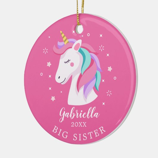 Sweet Big Sister Unicorn kerstversiering Keramisch Ornament (Links)