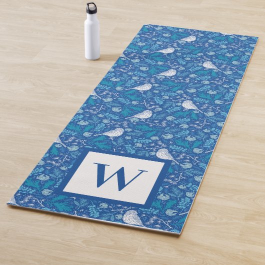 Sweet Bird Blue Botanical Pattern Monogram Yogamat (In situ)