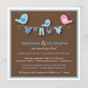 Sweet Bird Boy Couple Baby shower Invitation Kaart
