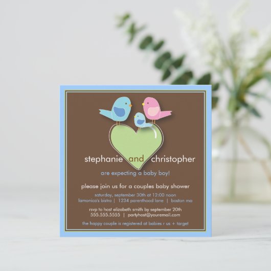 Sweet Bird Family Couples Baby shower Uitnodiging (Staand voorkant)