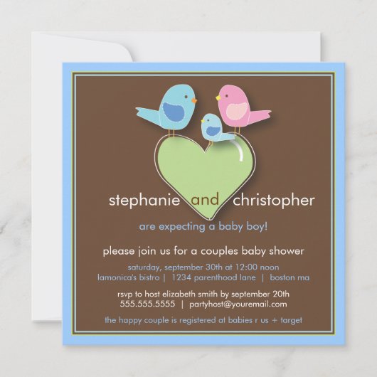 Sweet Bird Family Couples Baby shower Uitnodiging (Voorkant)