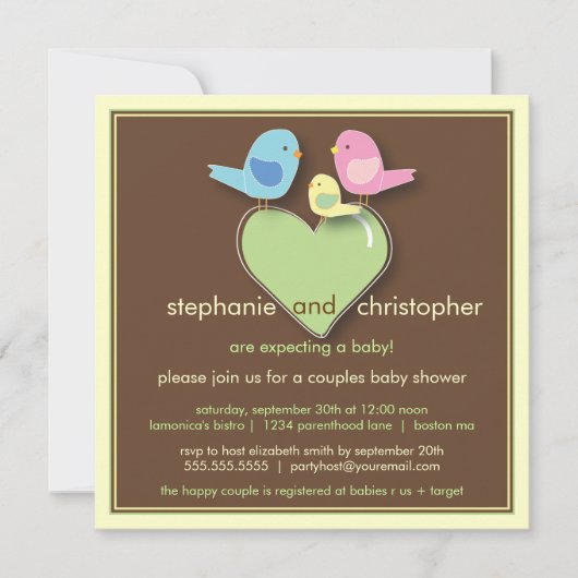 Sweet Bird Family Couples Baby shower Uitnodiging (Voorkant)