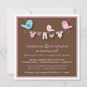 Sweet Bird Girl Couple Baby shower Invitation Kaart