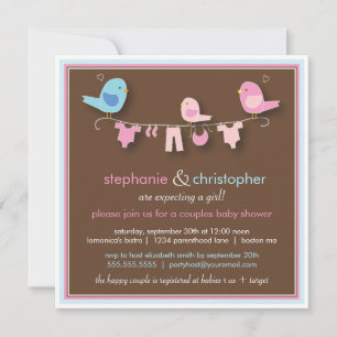 Sweet Bird Girl Couple Baby shower Invitation Kaart