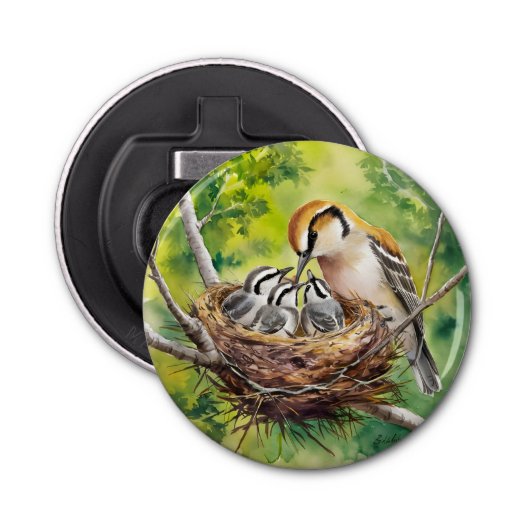 Sweet bird nest painting button flesopener (Voorkant)