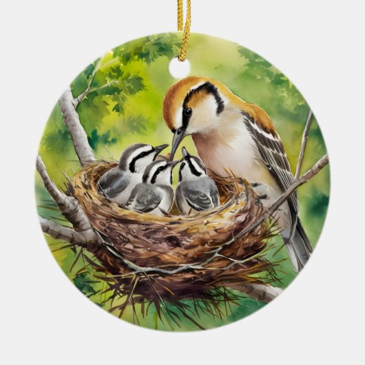 Sweet bird nest painting keramisch ornament (Voorkant)