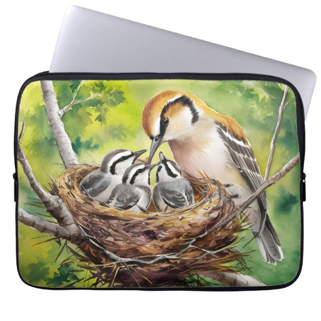 Sweet bird nest painting laptop sleeve (Voorkant)