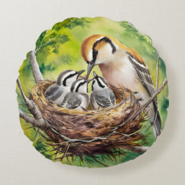 Sweet bird nest painting rond kussen