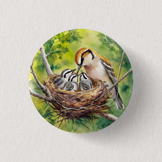 Sweet bird nest painting ronde button 3,2 cm (Voorkant)