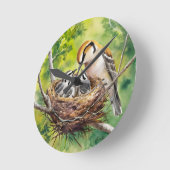 Sweet bird nest painting ronde klok (Hoek)