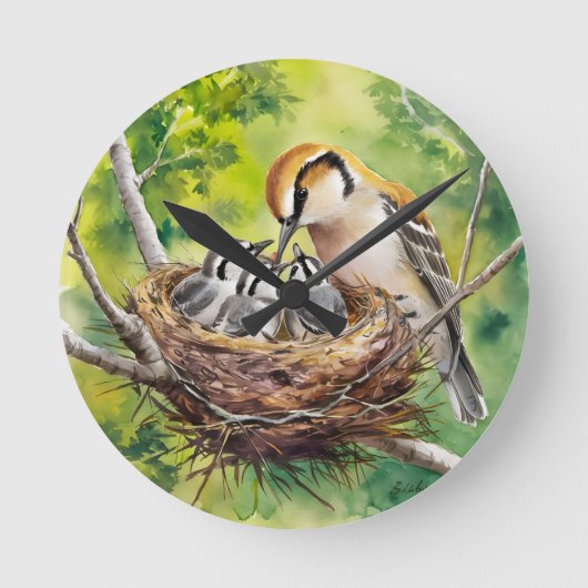 Sweet bird nest painting ronde klok (Voorkant)