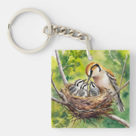 Sweet bird nest painting sleutelhanger