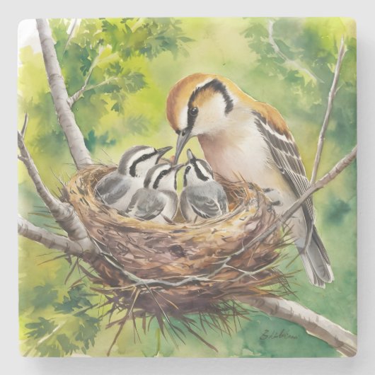 Sweet bird nest painting stenen onderzetter (Voorkant)