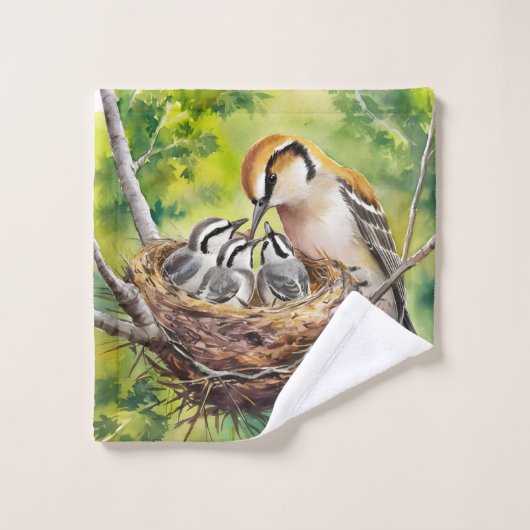 Sweet bird nest painting washandje (Wasdoekje)