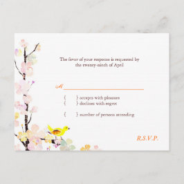 Sweet Bird op Cherry Blossom Wedding RSVP Uitnodiging Briefkaart