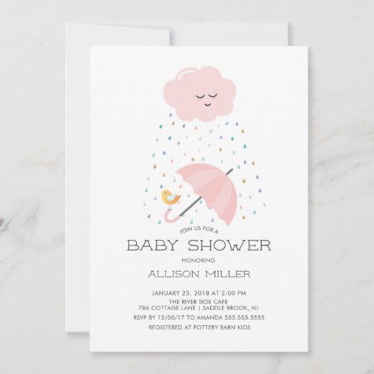 Sweet Bird Paraplu Baby shower Invitation Kaart (Voorkant)