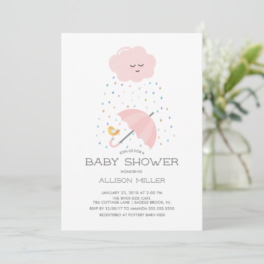 Sweet Bird Paraplu Baby shower Invitation Kaart (Staand voorkant)