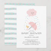 Sweet Bird Paraplu Baby shower Invitation Kaart (Voorkant / Achterkant)